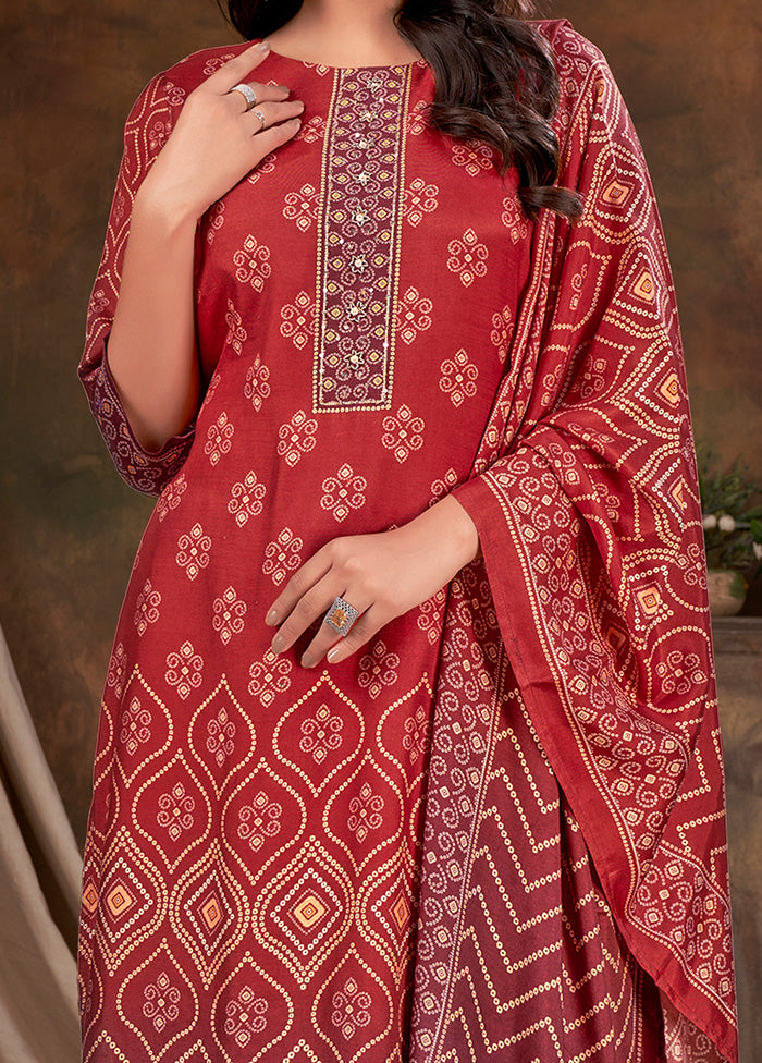 3 Pc Red Readymade Silk Suit Set