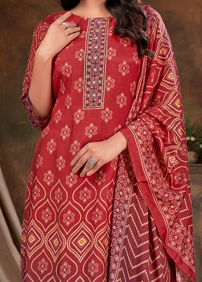 3 Pc Red Readymade Silk Suit Set