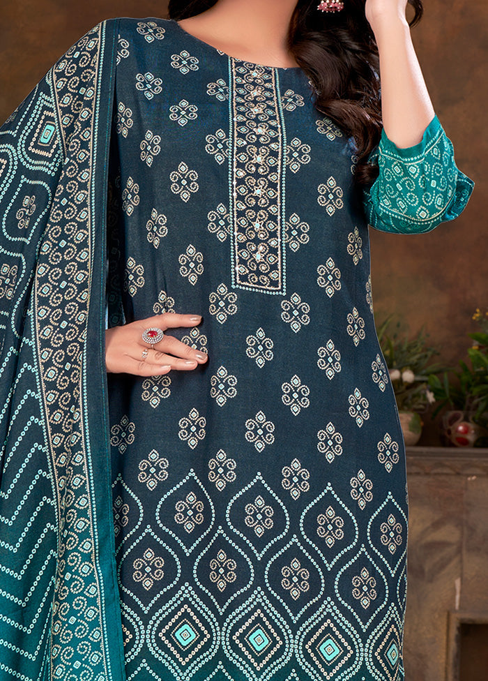 3 Pc Teal Blue Readymade Silk Suit Set