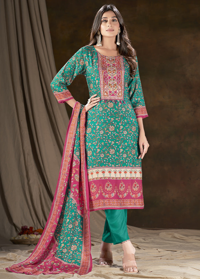 3 Pc Sea Green Readymade Silk Suit Set