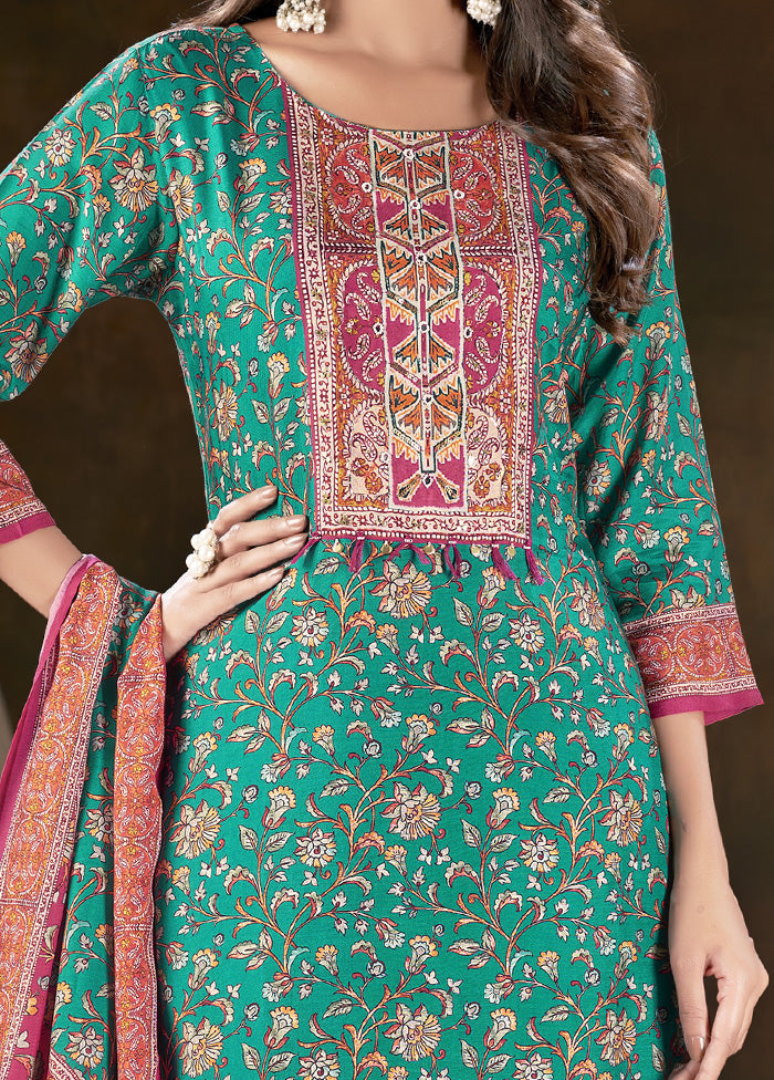 3 Pc Sea Green Readymade Silk Suit Set