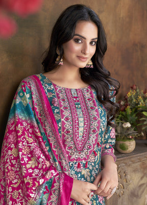 3 Pc Blue Readymade Silk Suit Set - Indian Silk House Agencies