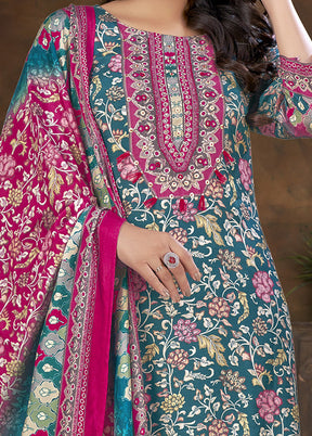 3 Pc Blue Readymade Silk Suit Set - Indian Silk House Agencies