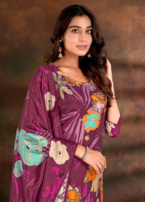 3 Pc Purple Readymade Silk Suit Set - Indian Silk House Agencies
