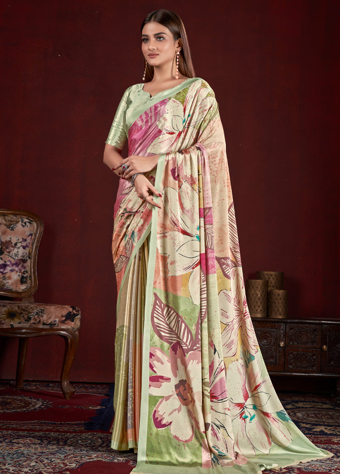 Pista Green Dupion Silk Saree With Blouse Piece