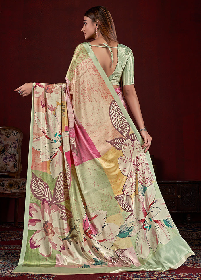 Pista Green Dupion Silk Saree With Blouse Piece