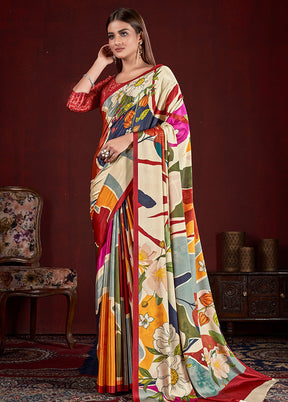 Cream Dupion Silk Saree With Blouse Piece - Indian Silk House Agencies