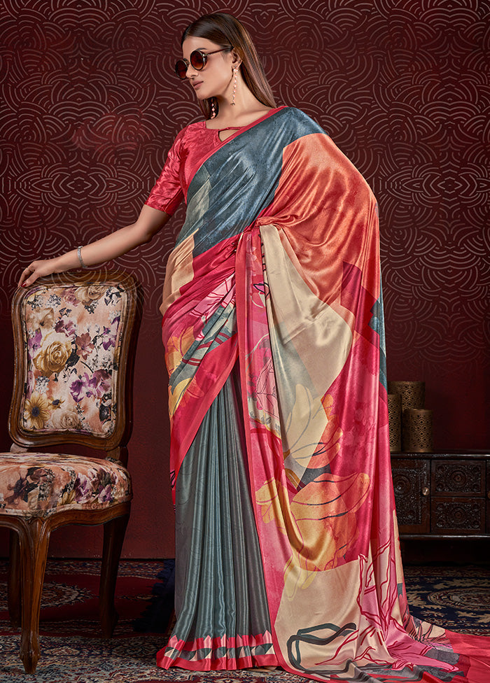 Grey Dupion Silk Saree With Blouse Piece - Indian Silk House Agencies