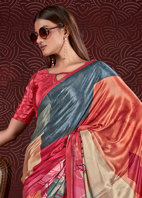 Grey Dupion Silk Saree With Blouse Piece - Indian Silk House Agencies