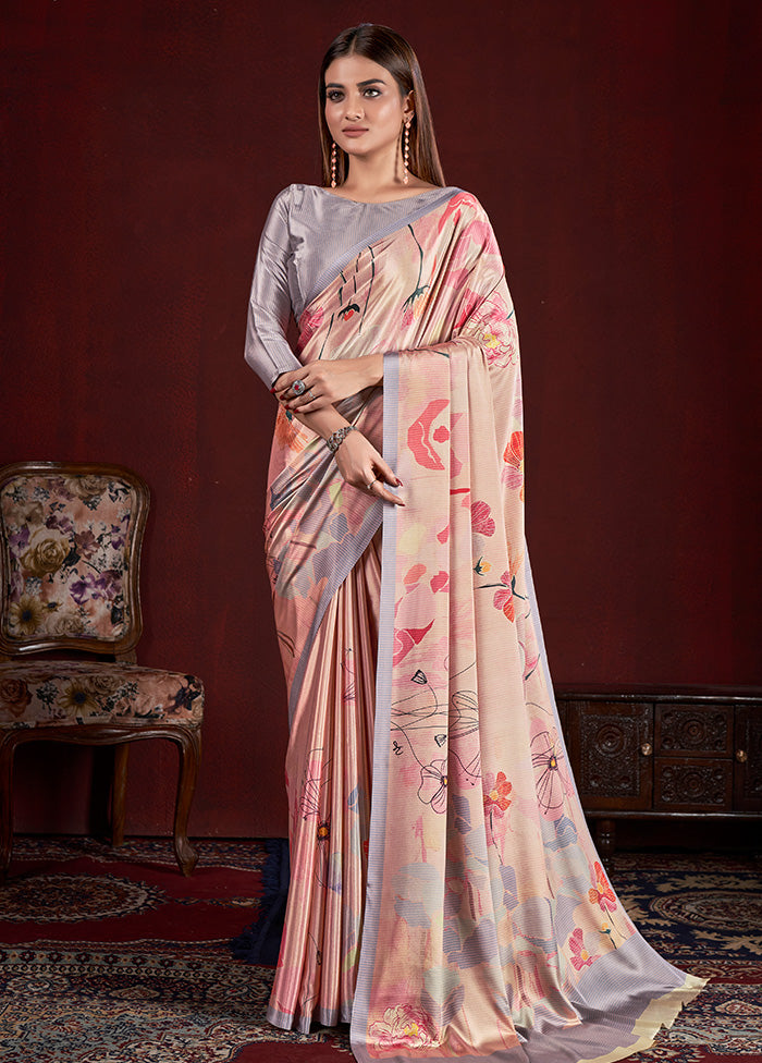 Peach Dupion Silk Saree With Blouse Piece