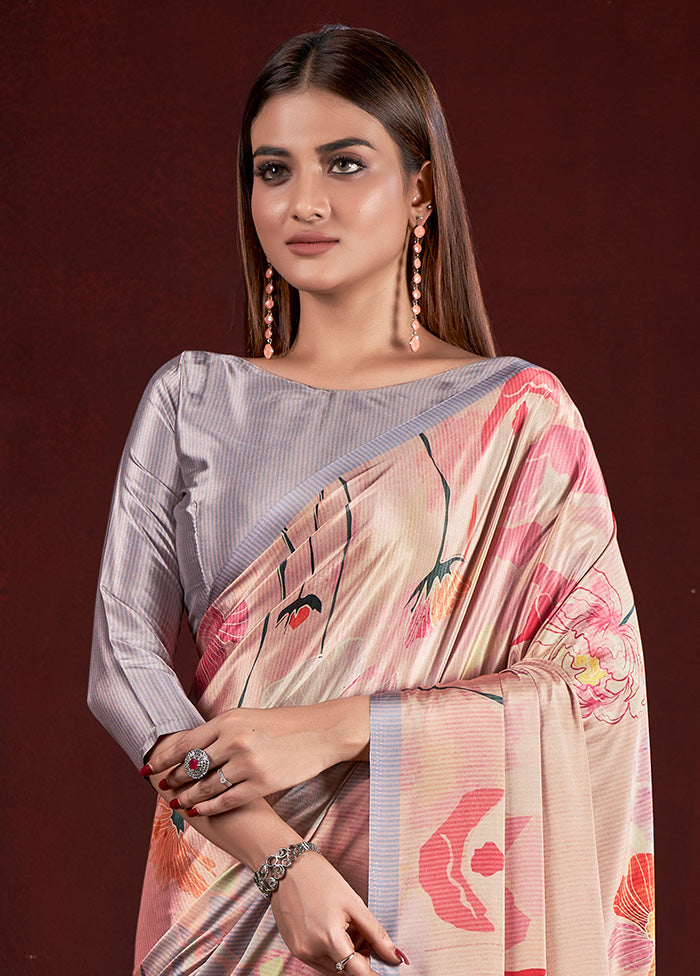 Peach Dupion Silk Saree With Blouse Piece