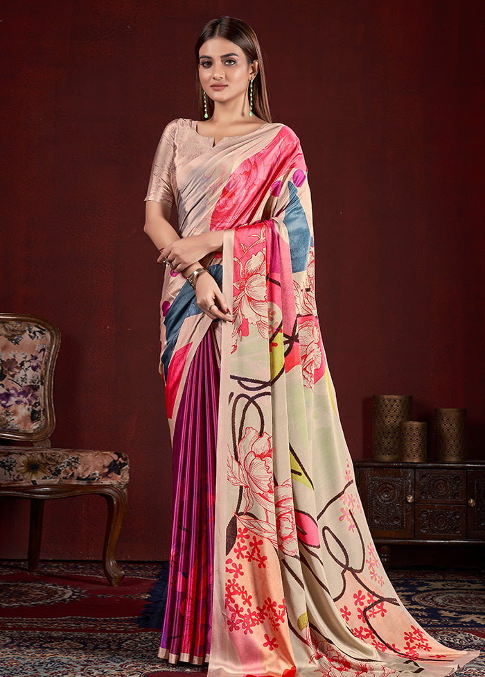 Multicolor Dupion Silk Saree With Blouse Piece - Indian Silk House Agencies