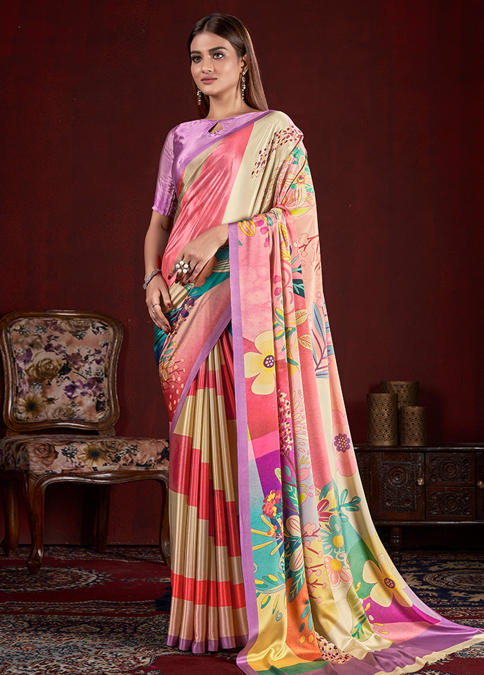 Multicolor Dupion Silk Saree With Blouse Piece