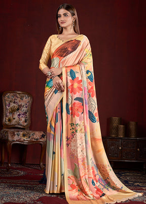 Peach Dupion Silk Saree With Blouse Piece