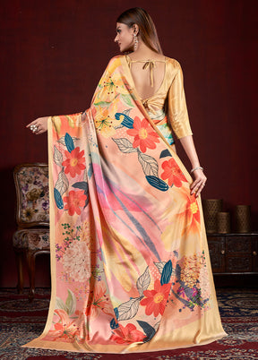 Peach Dupion Silk Saree With Blouse Piece