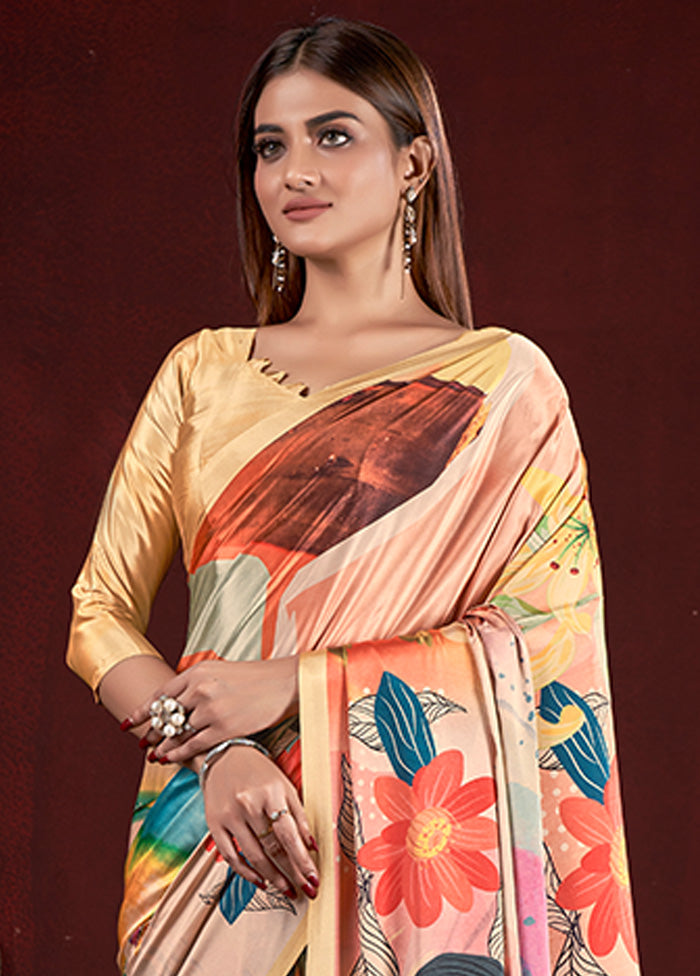 Peach Dupion Silk Saree With Blouse Piece - Indian Silk House Agencies