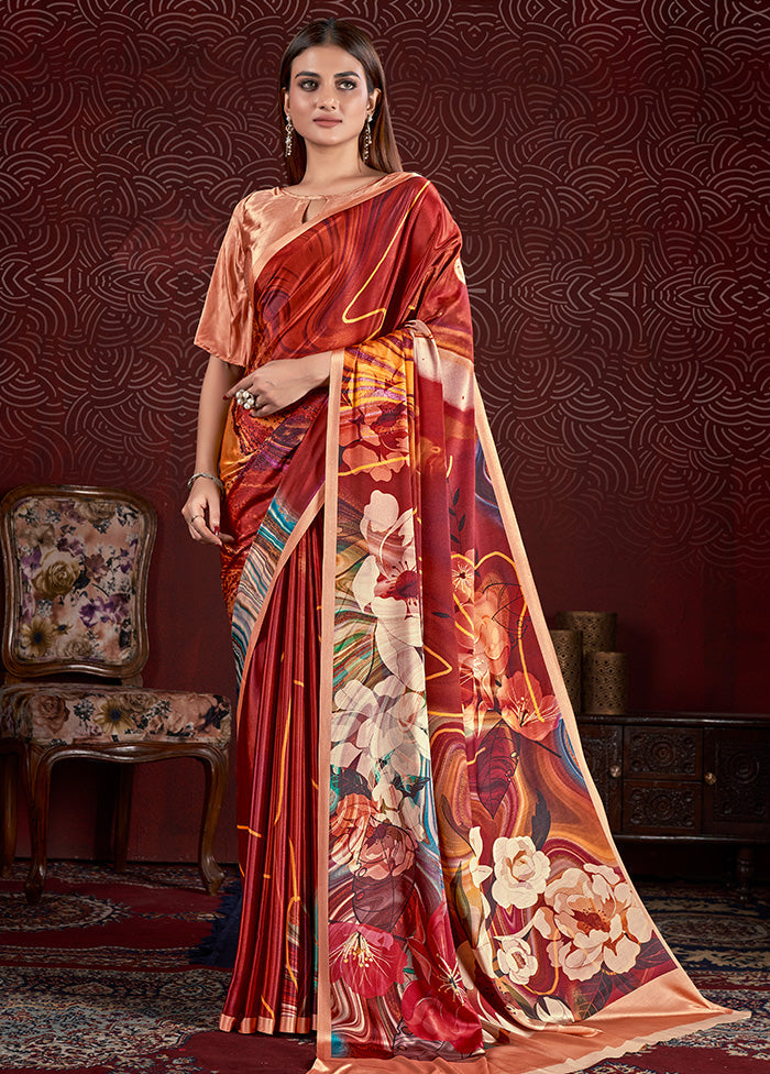 Burgundy Dupion Silk Saree With Blouse Piece - Indian Silk House Agencies