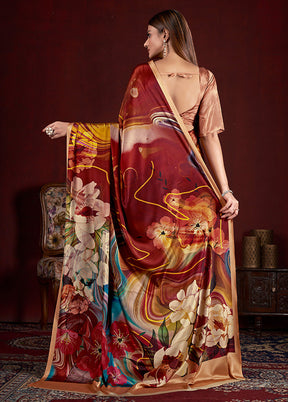 Burgundy Dupion Silk Saree With Blouse Piece - Indian Silk House Agencies