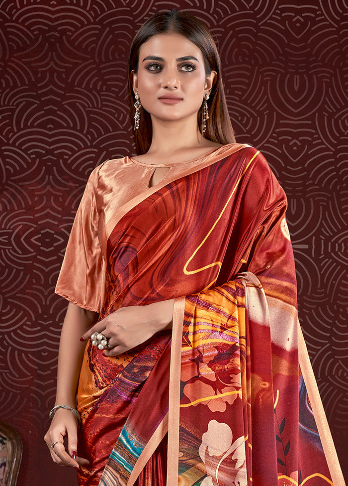 Burgundy Dupion Silk Saree With Blouse Piece