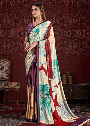 Purple Dupion Silk Saree With Blouse Piece