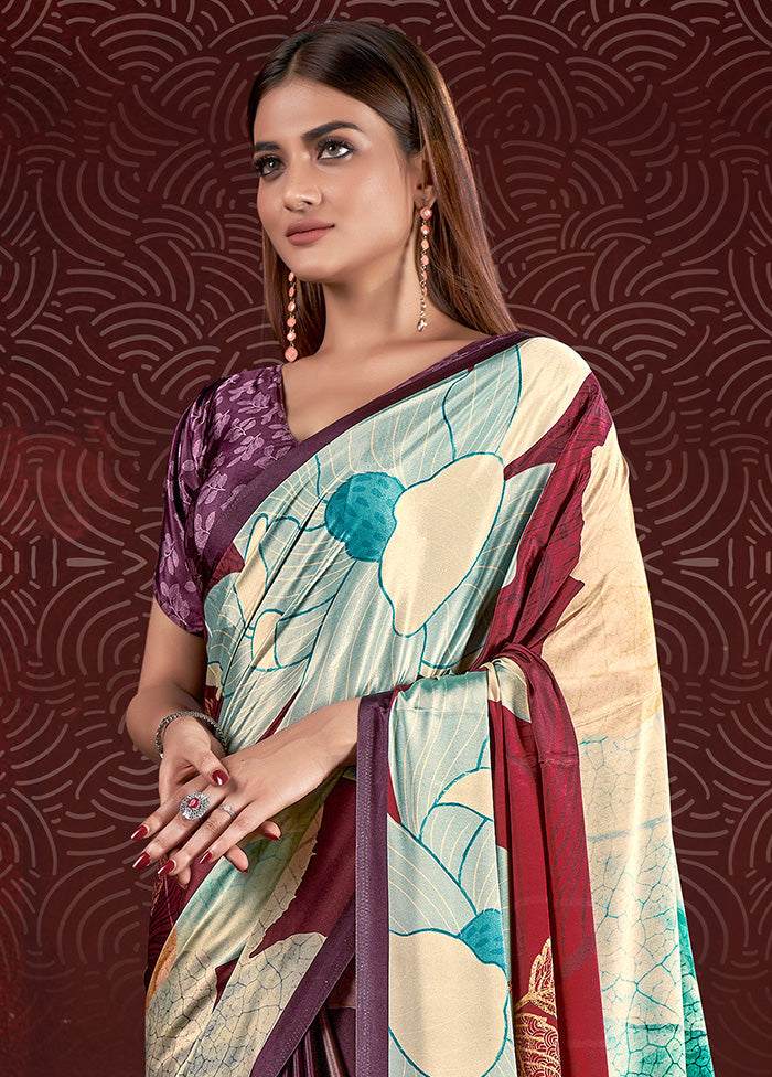 Purple Dupion Silk Saree With Blouse Piece