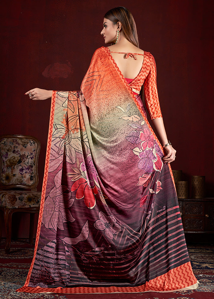 Orange Dupion Silk Saree With Blouse Piece - Indian Silk House Agencies