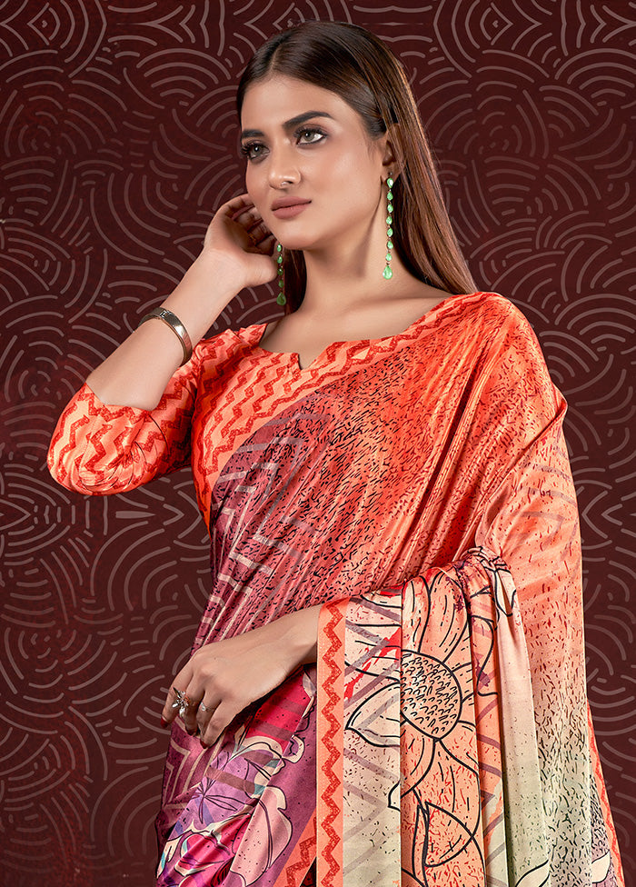 Orange Dupion Silk Saree With Blouse Piece