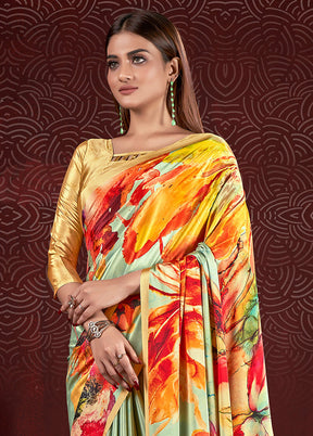 Yellow Dupion Silk Saree With Blouse Piece