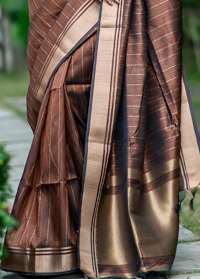 Brown Dupion Silk Saree With Blouse Piece