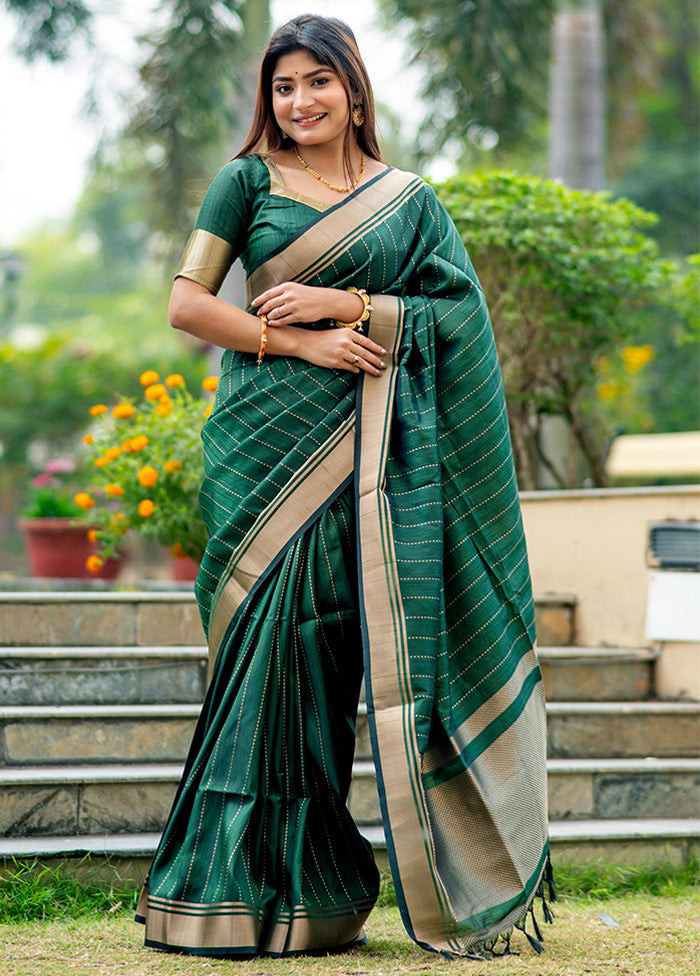 Green Dupion Silk Saree With Blouse Piece - Indian Silk House Agencies