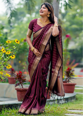 Wine Dupion Silk Saree With Blouse Piece