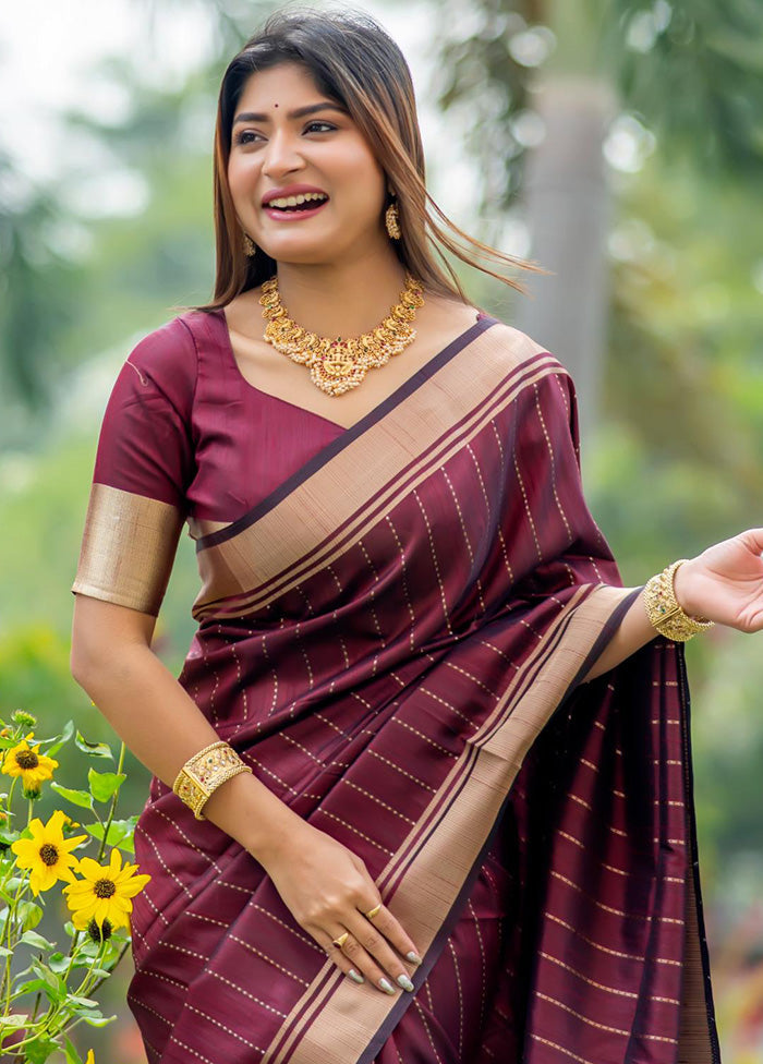 Wine Dupion Silk Saree With Blouse Piece