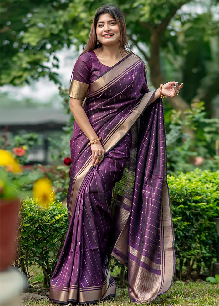 Purple Dupion Silk Saree With Blouse Piece