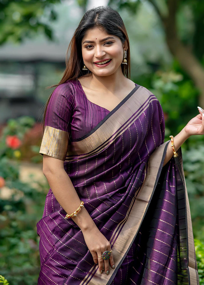 Purple Dupion Silk Saree With Blouse Piece