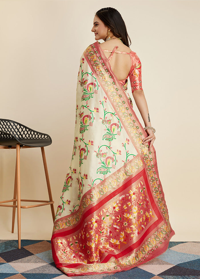 Cream Dupion Silk Saree With Blouse Piece