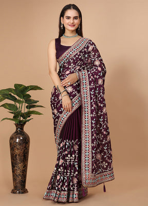 Wine Dupion Silk Saree With Blouse Piece