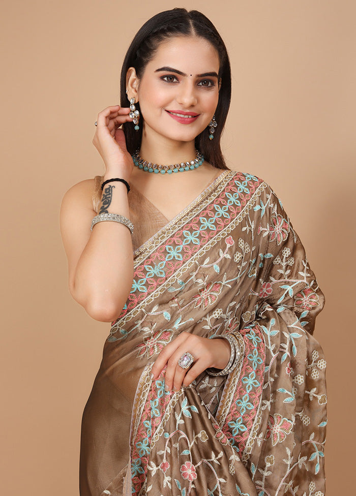 Beige Dupion Silk Saree With Blouse Piece