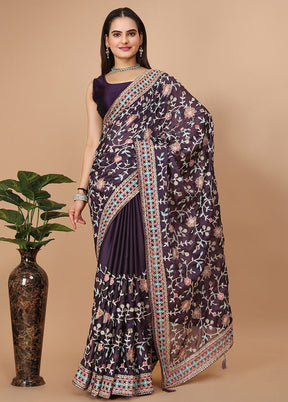 Purple Dupion Silk Saree With Blouse Piece