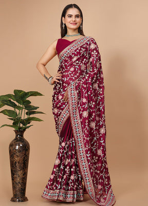 Maroon Dupion Silk Saree With Blouse Piece