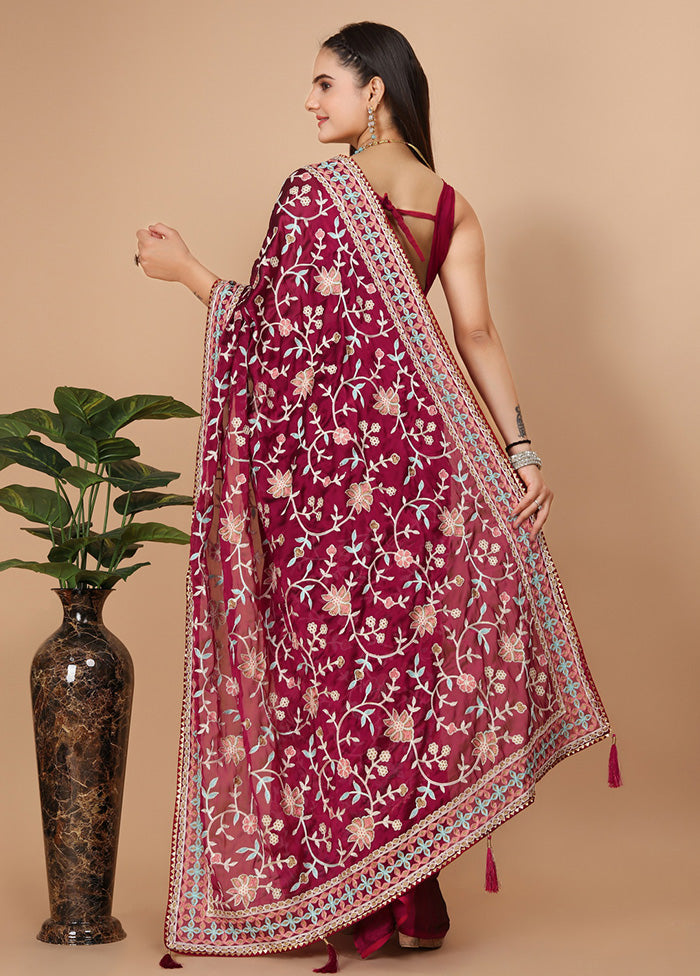 Maroon Dupion Silk Saree With Blouse Piece - Indian Silk House Agencies