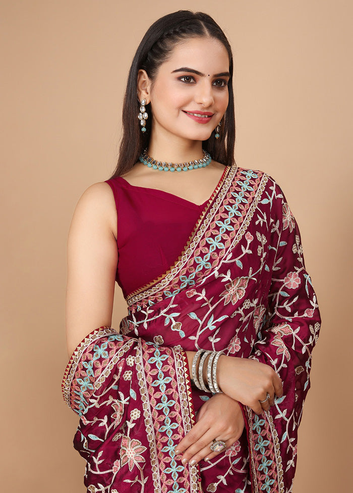 Maroon Dupion Silk Saree With Blouse Piece - Indian Silk House Agencies