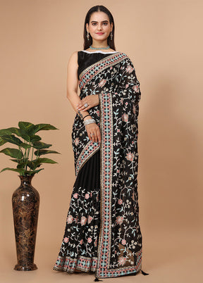 Black Dupion Silk Saree With Blouse Piece