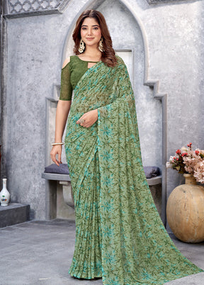 Green Silk Saree With Blouse Piece - Indian Silk House Agencies