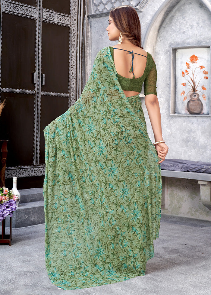 Green Silk Saree With Blouse Piece - Indian Silk House Agencies