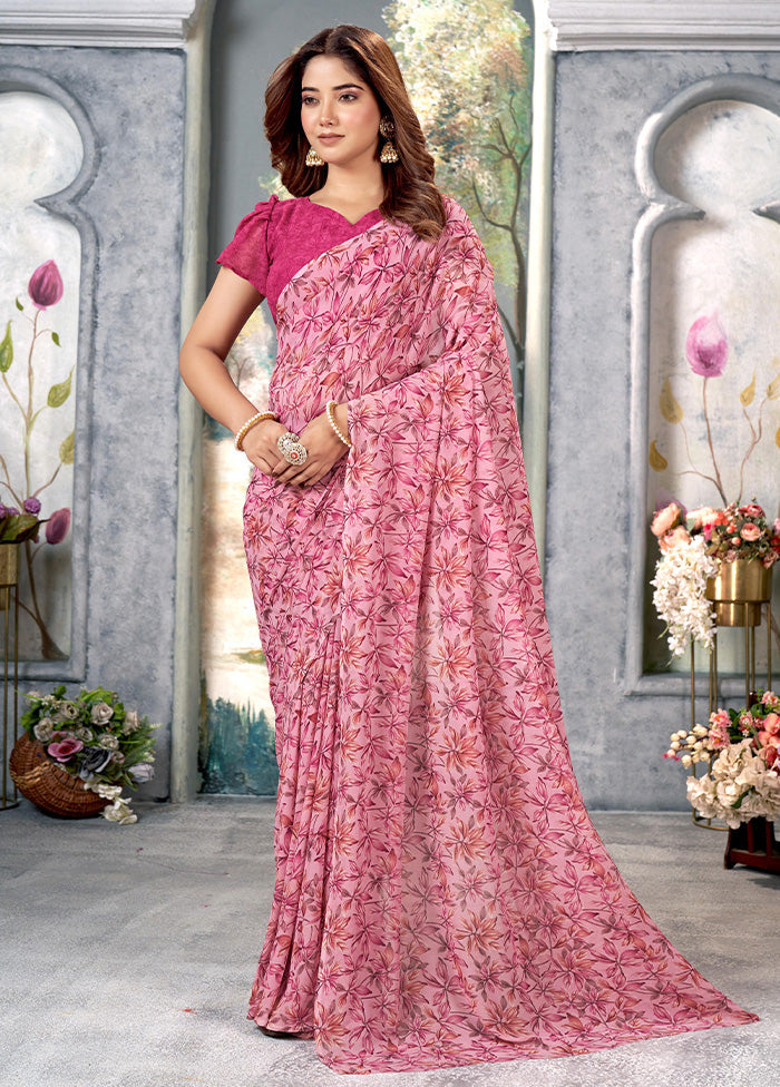 Pink Silk Saree With Blouse Piece - Indian Silk House Agencies