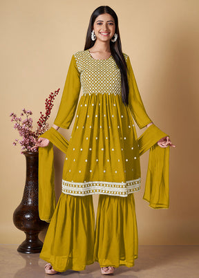 3 Pc Yellow Readymade Georgette Suit Set