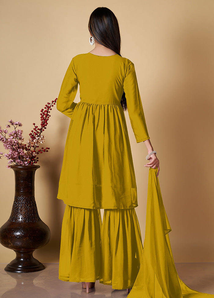 3 Pc Yellow Readymade Georgette Suit Set