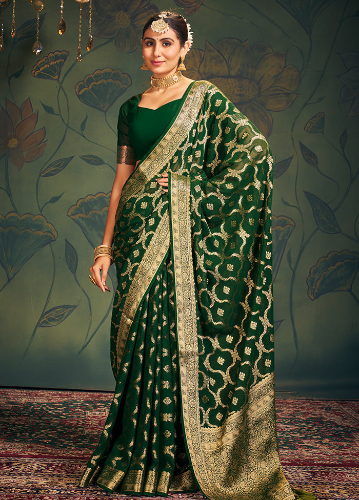 Green Georgette Saree With Blouse Piece - Indian Silk House Agencies