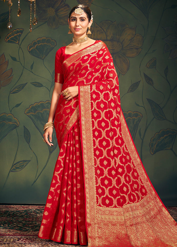 Red Georgette Saree With Blouse Piece - Indian Silk House Agencies