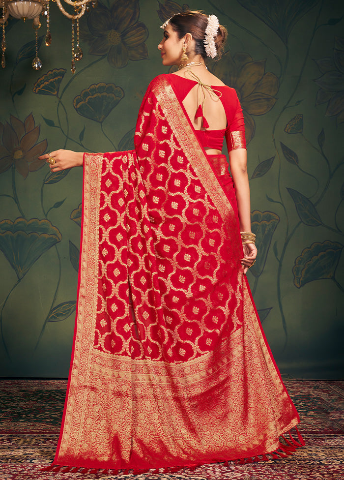 Red Georgette Saree With Blouse Piece - Indian Silk House Agencies